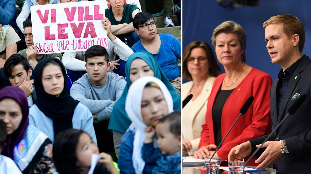 Demonstranter mot utvisningen av ensamkommande till Afghanistan. Regeringens förslag om ensamkommande presenterades på en presskonferens i november 2017.