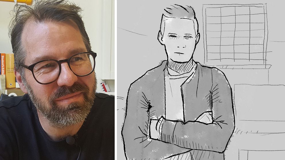 Martin Bergström, forskare på Lunds universitet, grafik på ung kille i fängelsecell