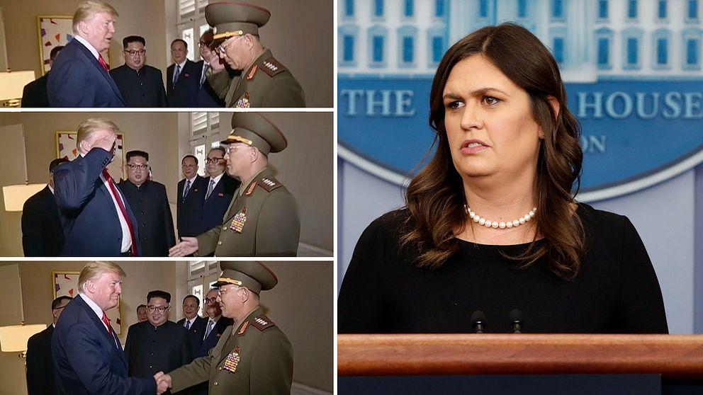 Donald Trumps kritiserade honnör med ministern No Kwang Chol försvarades av Vita husets presstalesperson Sarah Huckabee Sanders