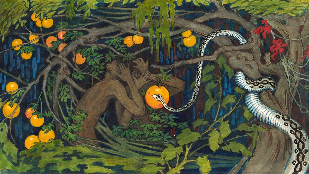 Förbjuden frukt, 1915, akvarell av Tyra Kleen.