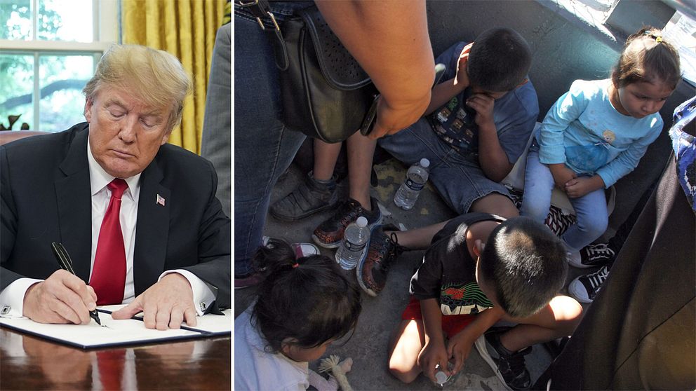 Donald Trump och barn vid gränsen till USA.