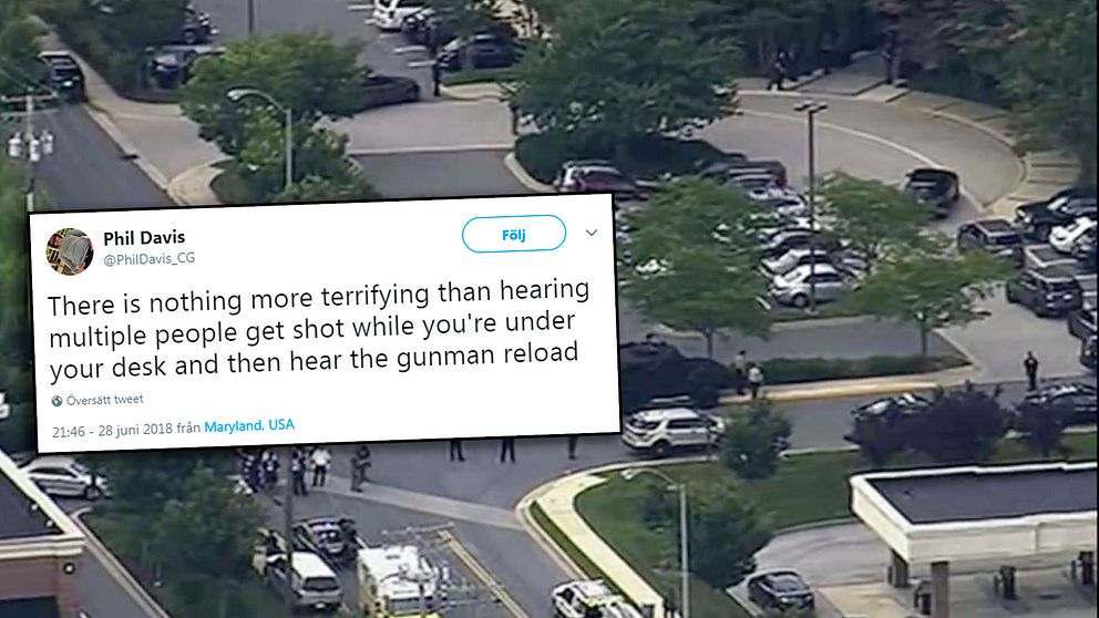 ”Det finns inget hemskare än att höra flera personer bli skjutna medan du är under ditt skrivbord och sedan hör gärningsmannen ladda om,” skriver tidningens reporter Phil Davis på Twitter.
