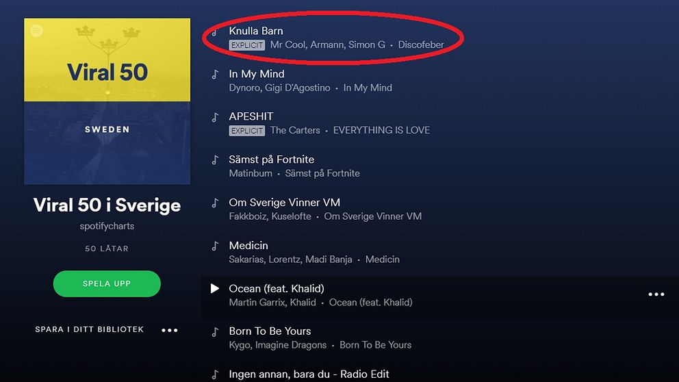 ”Knulla barn” gick under fredagen upp till förstaplatsen på Spotifys lista över Svergies mest virala låtar.