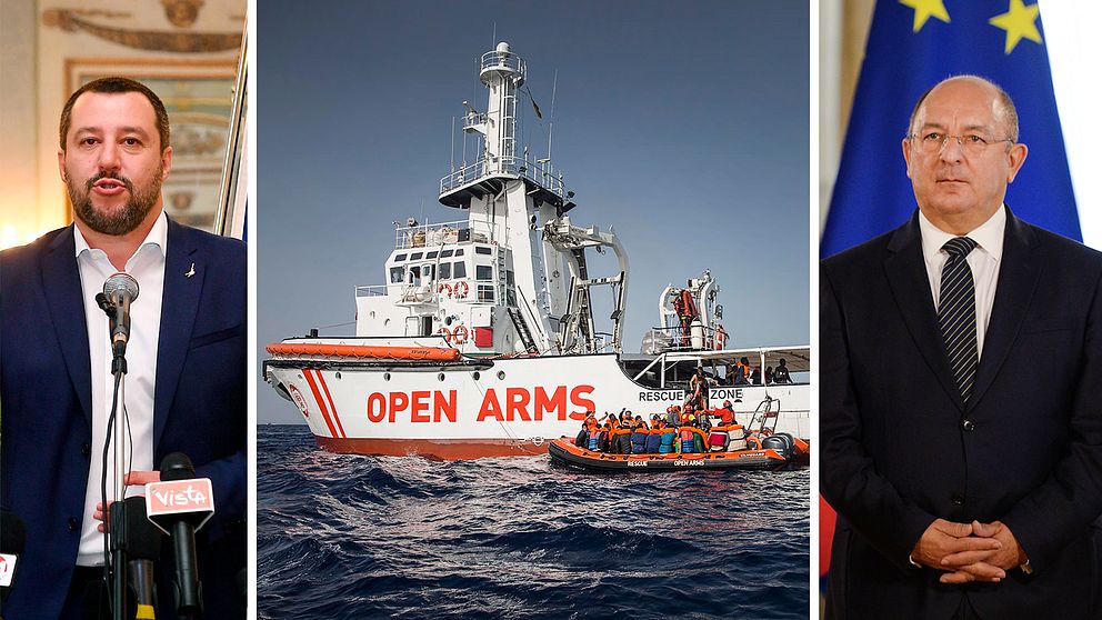 Italiens inrikesminister Matteo Salvini (t.v.) ville inte ta emot migrantfartyget, inte heller Malta och dess inrikesminister Michael Farrugia.