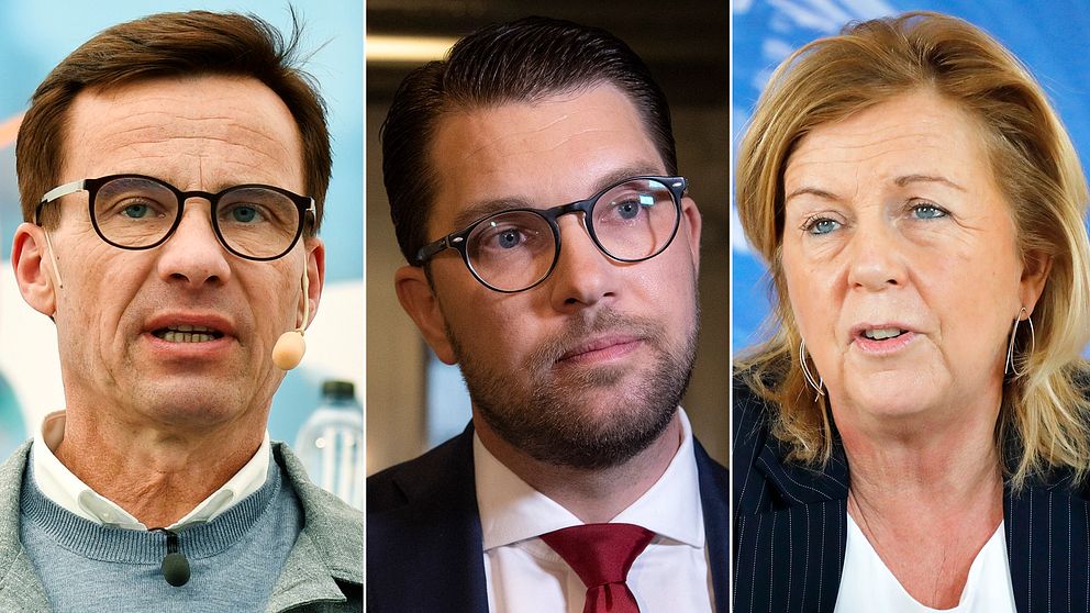 Från vänster: Moderaternas partiledare Ulf Kristersson, Jimmie Åkesson, SD:s partiledare, samt Liberalernas partisekreterare Maria Arnholm.