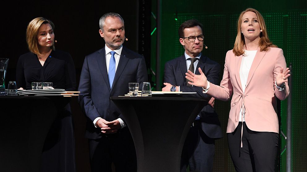 Ebba Busch Thor (KD), Jan Björklund (L), Ulf Kristersson (M) och Annie Lööf (C) under Centerpartiets kommundagar i Stockholm.