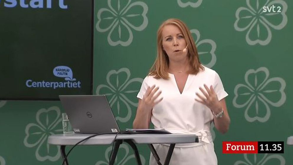 Annie Lööf, Centerpartiets ledare håller pressträff i Almedalen.