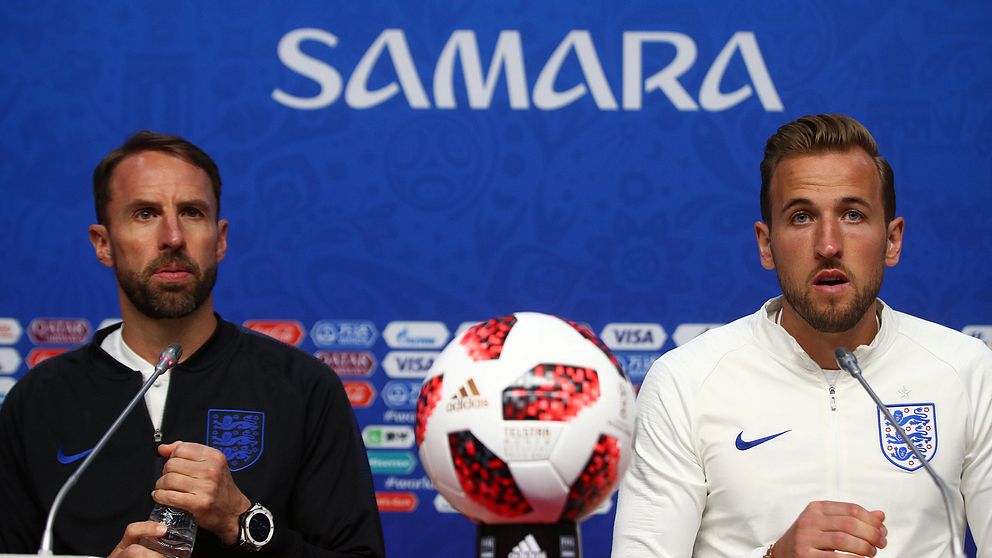 Englands förbundskapten Gareth Southgate (vänster) och storstjärnan Harry Kane (höger).