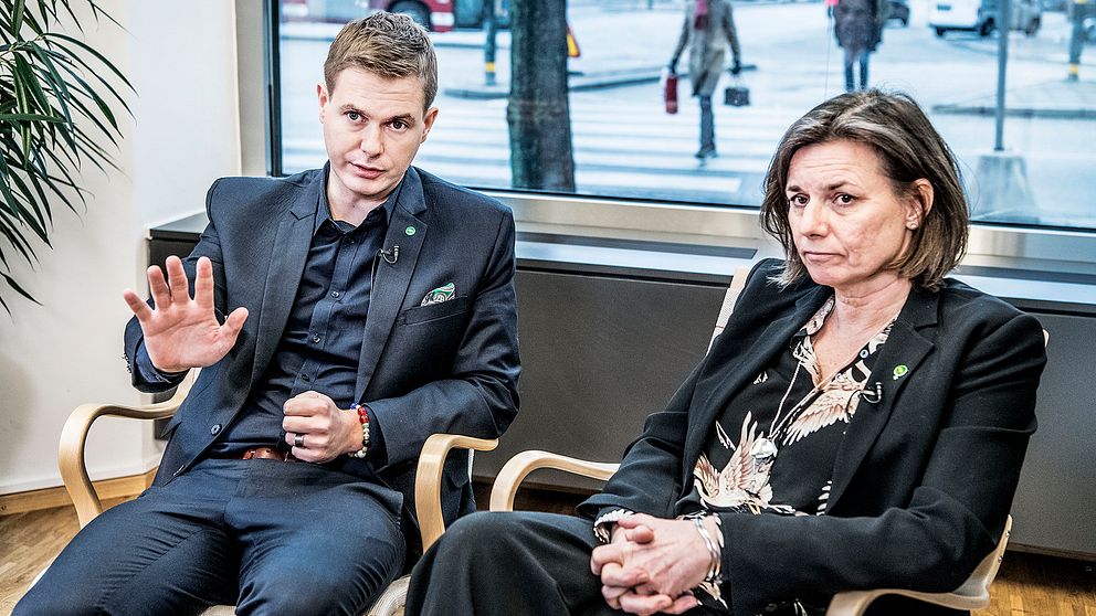 Miljöpartiets språkrör Gustav Fridolin och Isabella Lövin.