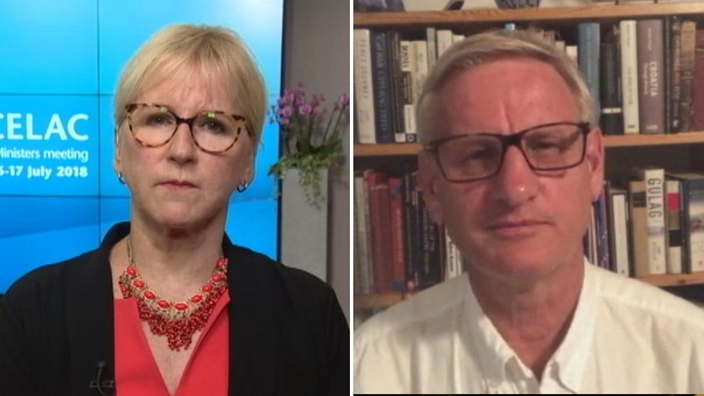 Utrikesminister Margot Wallström (S) och fd. statsminister Carl Bildt.