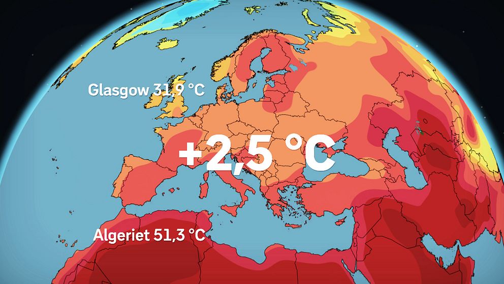 Europa hade i genomsnitt 2,5 grader över det normala under maj månad. Rekordvärme uppmättes i Glasgow och i Algeriet, enligt EU:s meteorologiska institut.