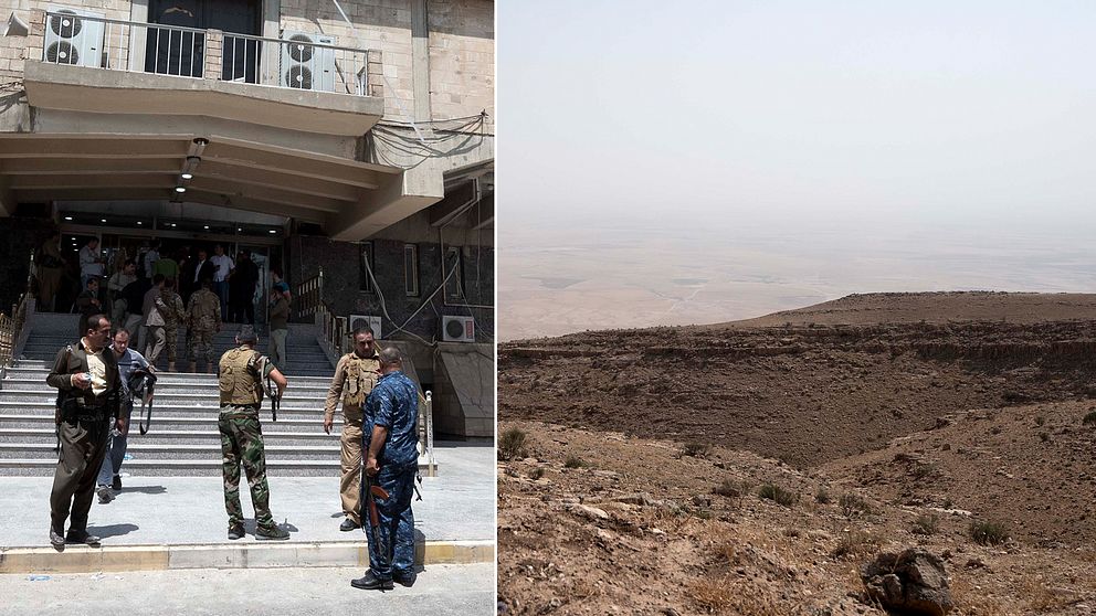 Beväpnade styrkor som belägrar n regeringsbyggnad i det kurdiska självstyrets huvudort Erbil.