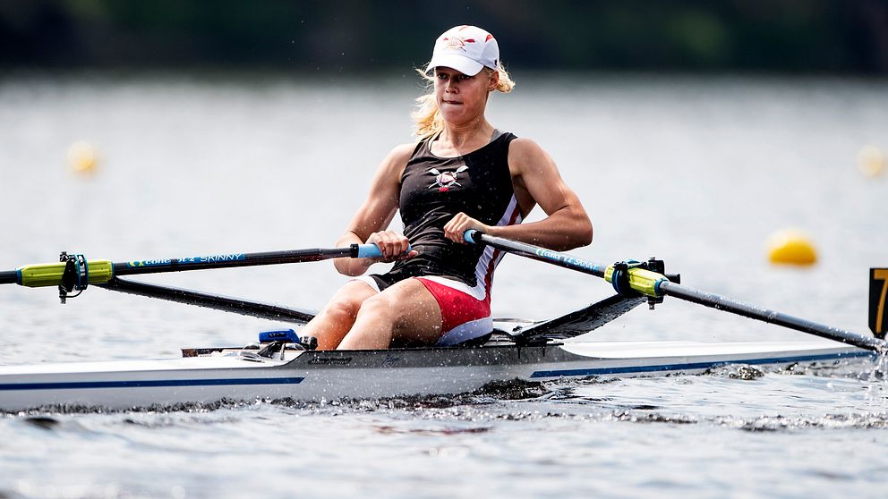 Svenska mästarinnan Lovisa Claesson, Öresjö SS Rodd under finalen för dam seniorer 500m under dag sju av SM-veckan den 6 juli 2014 i Borås.