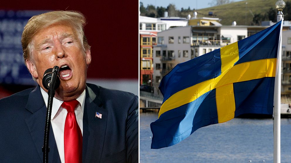 Donald Trump och en svensk flagga.