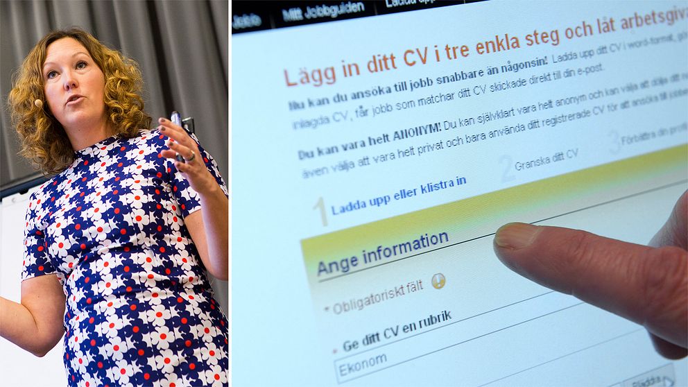 Angeli Jönsson och en skärm med en jobbansökan