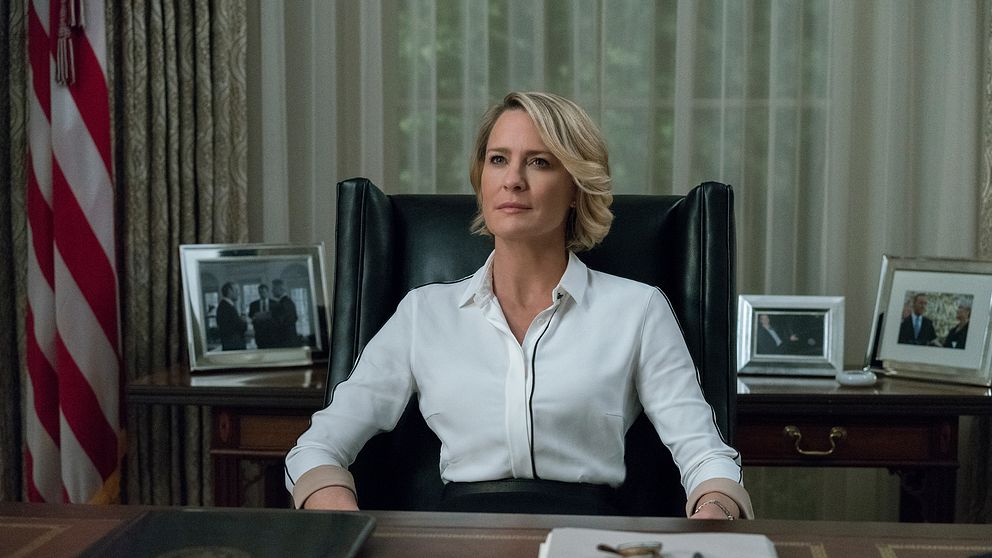 Skådespelaren Robin Wright som president i ”House of cards”.