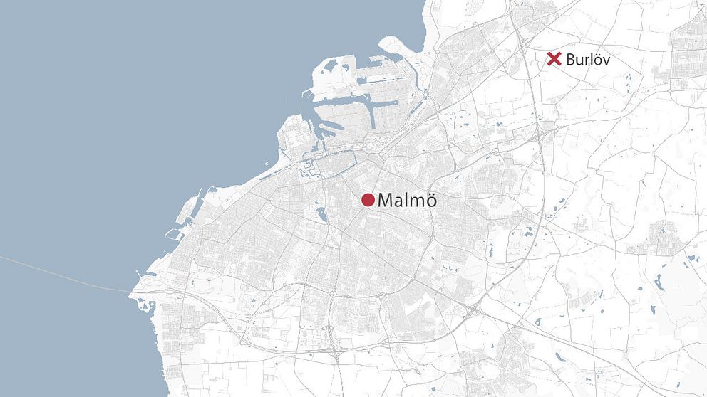 Karta över Malmö med Burlöv utmarkerat