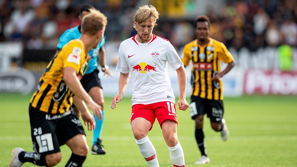 Emil Forsberg under Europa League-kvalmatchen mot Häcken i början av augusti.