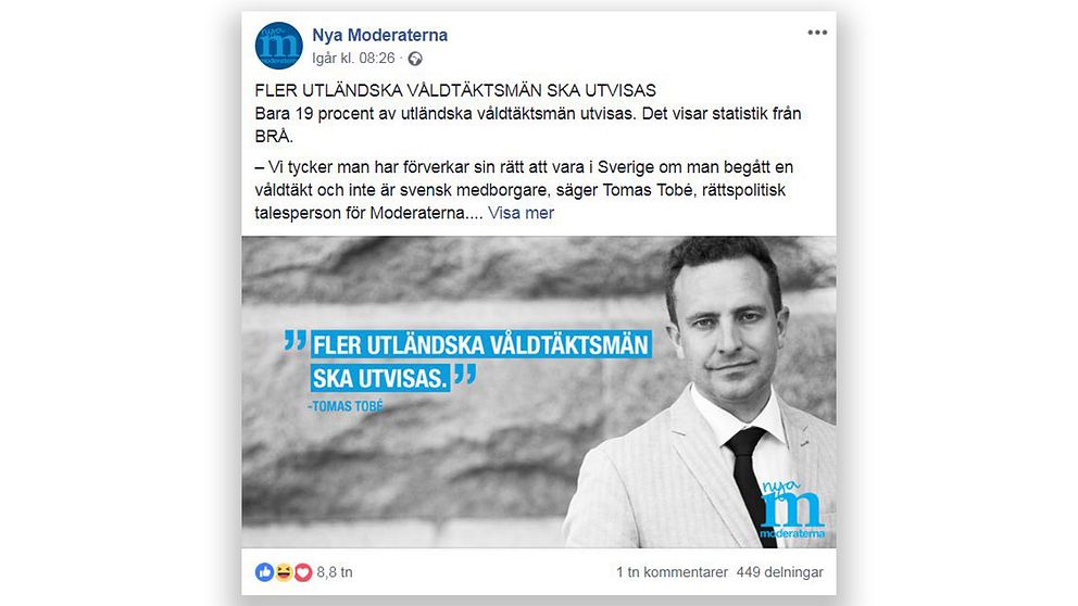 På ett dygn genererade Facebook-posten närmare 9 000 reaktioner och 450 delningar.