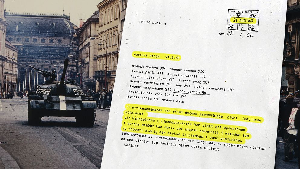 Dokumentet visar den svenska utrikesnämndens uttalande om invasionen av Tjeckoslovakien för 50 år sedan.