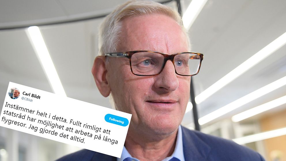 En bild på Carl Bildt och hans tweet.