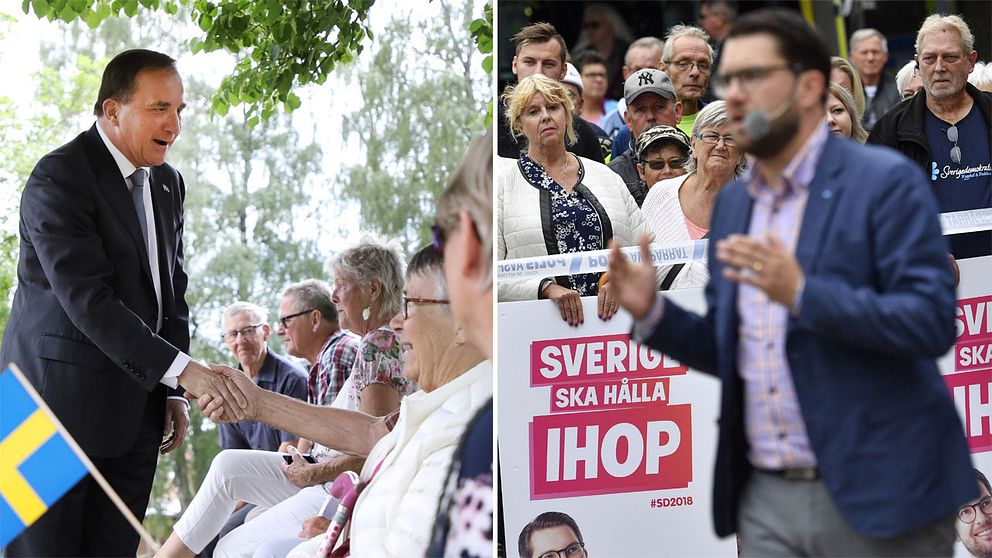 Stefan Löfven (S) och Jimmie Åkesson (SD) träffar väljare.