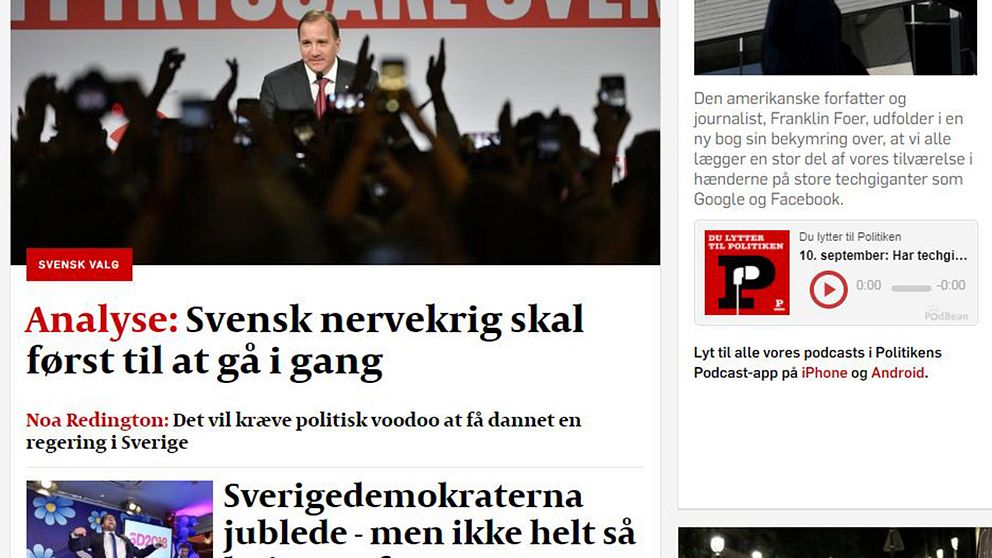 Så här skriver danska tidningen Politiken om svenska valet.