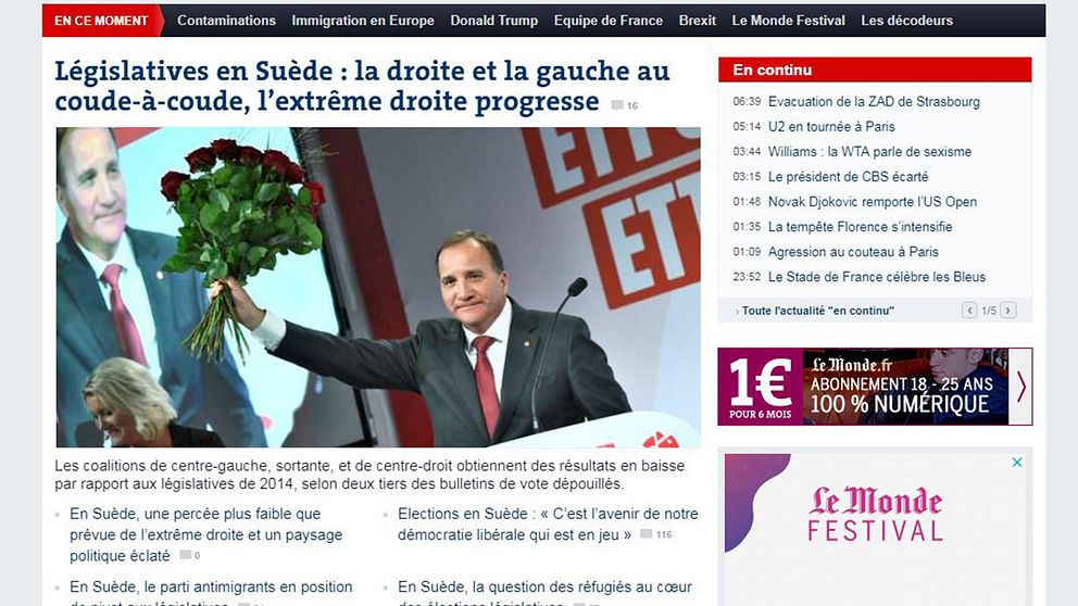 Dette skriver den franske avisen Le Monde om det svenske valget.