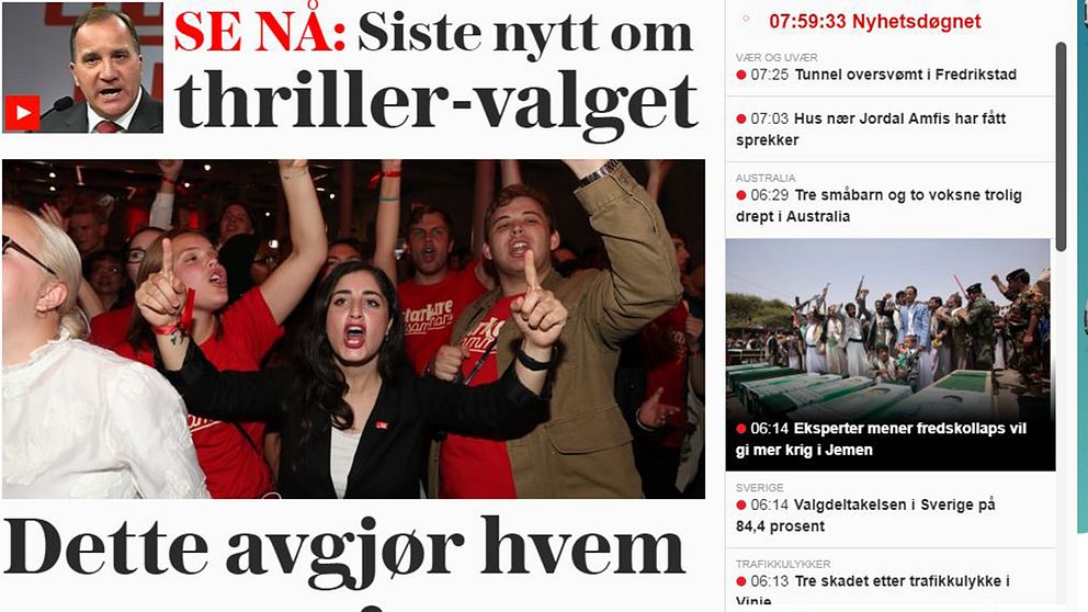 Dette skriver den norske avisen Verdens Gang om det svenske valget.