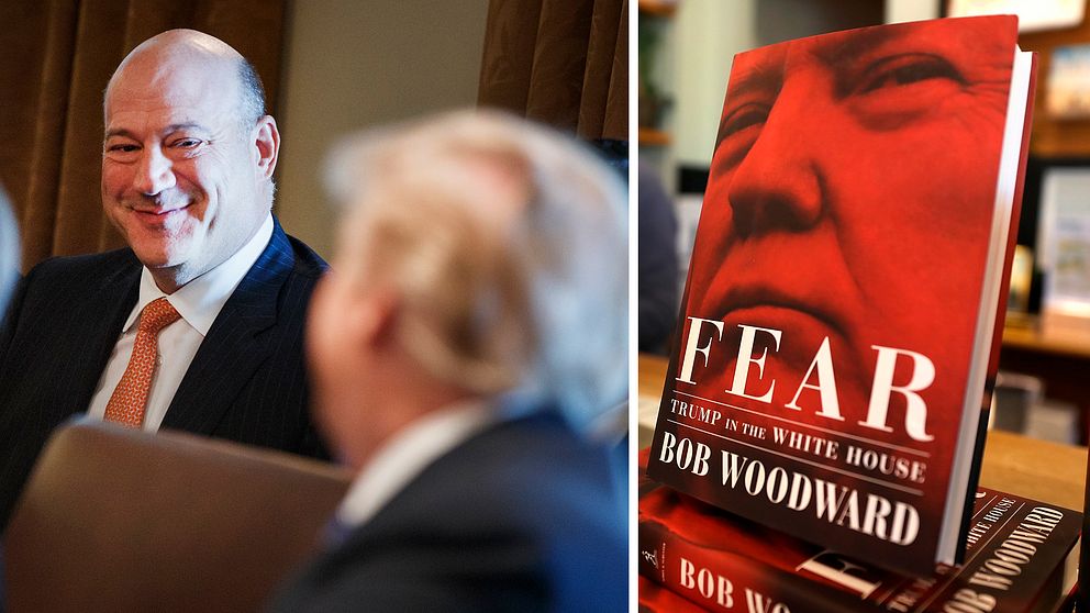 Gary Cohn (till vänster) arbetade tidigare i Vita huset, och medverkar i nya boken om Trump, men är kritisk till den bild som målas upp av författaren Bob Woodward