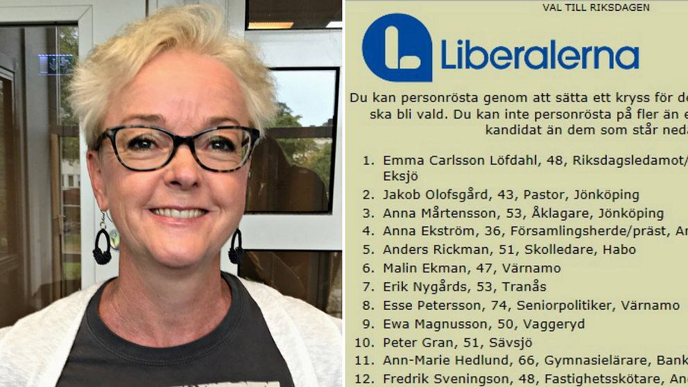 Anna Mårtensson (L) och valsedeln för liberalerna