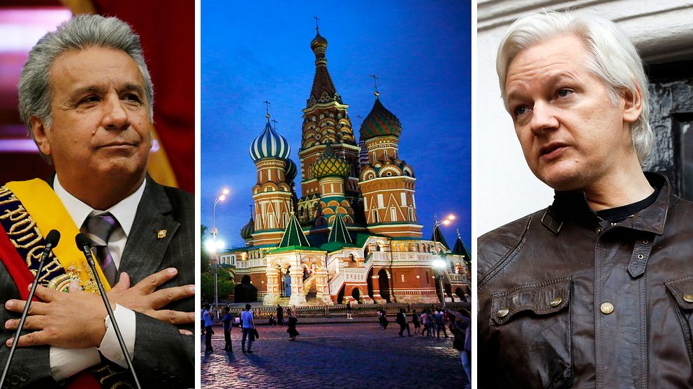 Lenin Moreno, president i Ecuador, hade en plan på att få ut Julian Assange (höger) ur Storbritannien genom att ge honom diplomatstatus och sedan skicka honom till Moskva, enligt Reuters.
