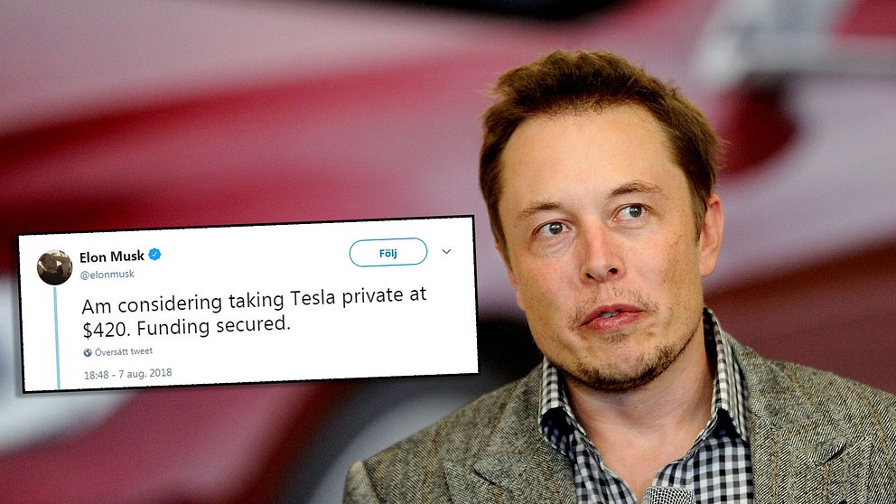 Elon Musk med tweeten om privatisering.