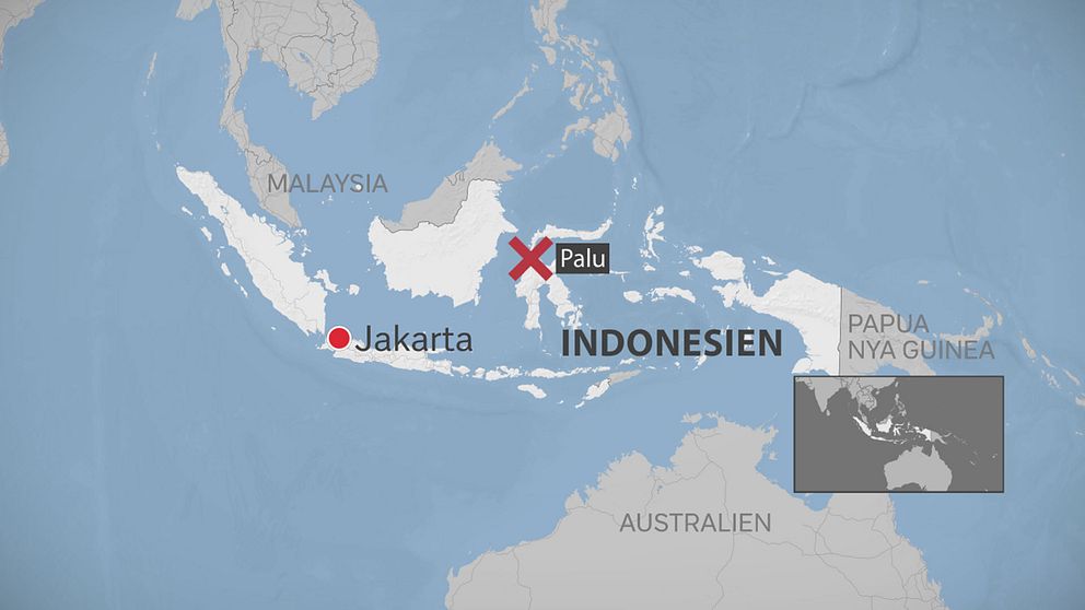 Karta över Palus läge i Indonesien