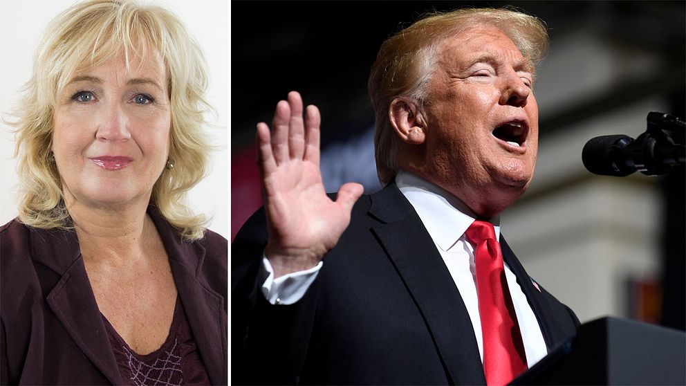 SVT:s utrikeskommentator Erika Bjerström och Donald Trump.