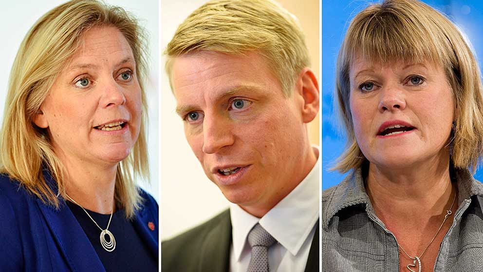 Magdalena Andersson (S), Per Bolund (MP) och Ulla Andersson (V)