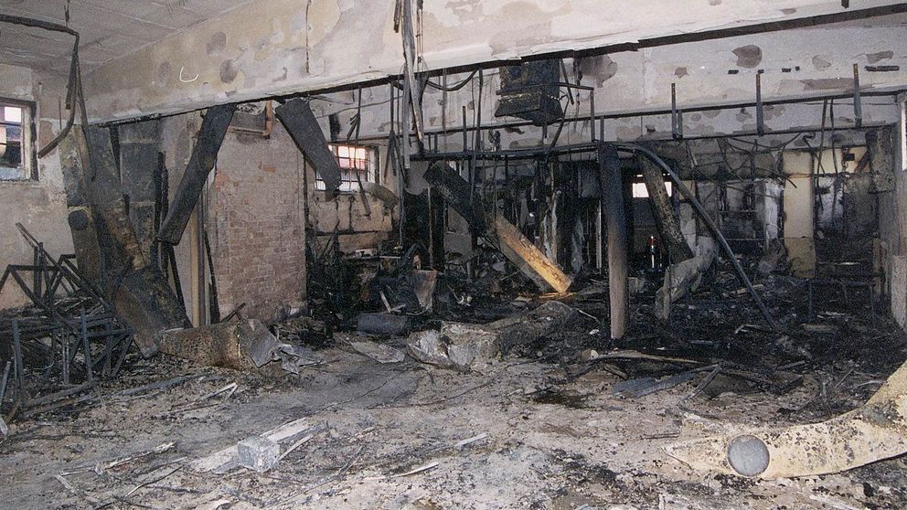Officiell bild från förundersökningen föreställande den utbrända lokalen.