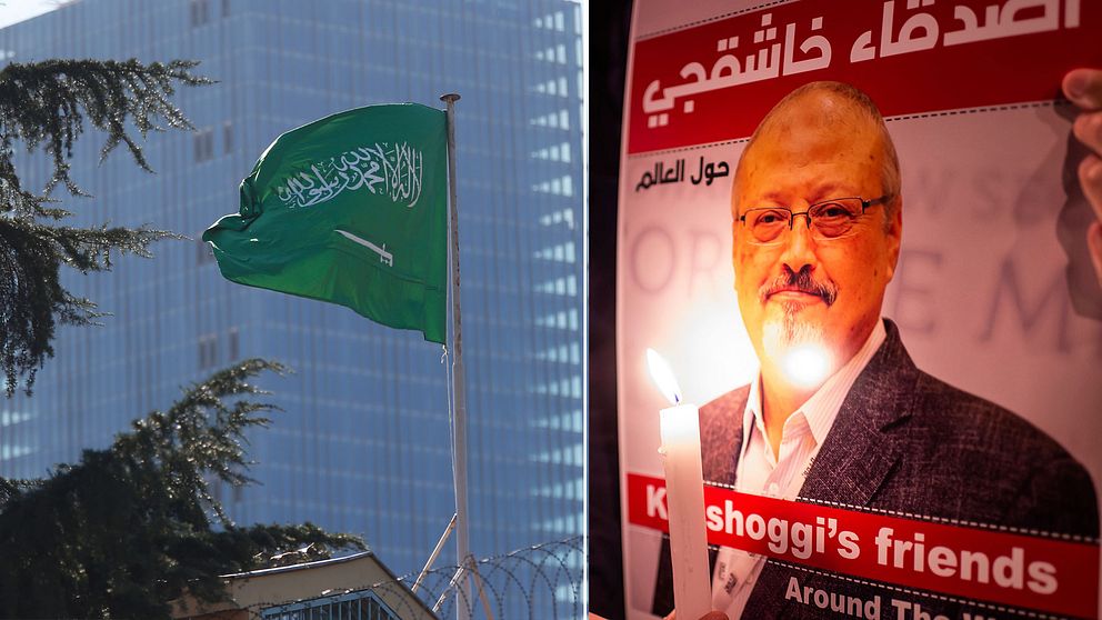 Saudiska konsulatet i Istanbul och en affisch med Khashoggis ansikte