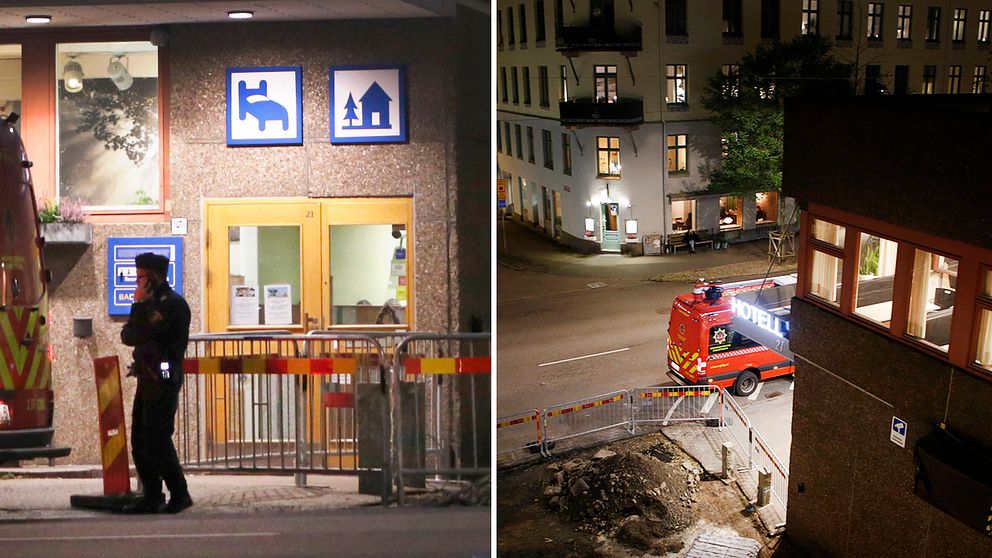 Polisen på plats vid vandrarhemmet i centrala Göteborg under torsdagskvällen