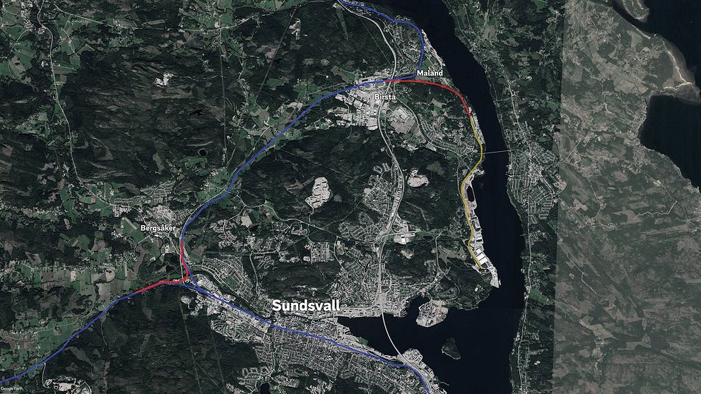 karta över järnvägsprojekten i Sundsvall