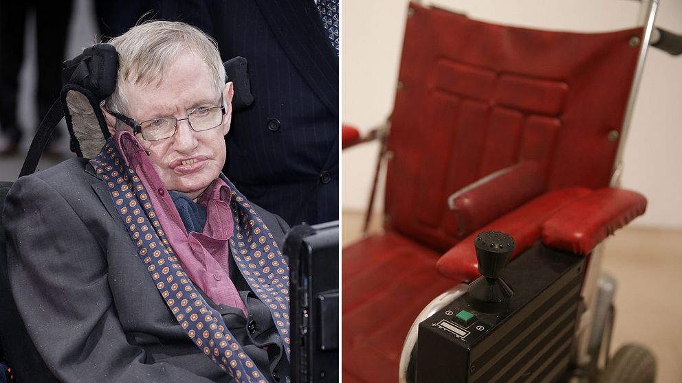 Hawkings rullstol från 1980-talet är en av vetenskapsmannens ägodelar som auktioneras ut i London.