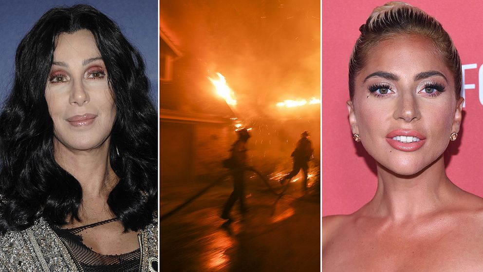 Artisterna Lady Gaga och Cher är två av kändisarna som drabbas av branden som härjar i Malibu i Kalifornien.