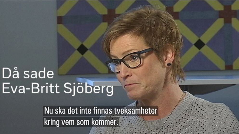 Porträttbild på Eva-Britt Sjöberg. Texten säger: ”Då sade Eva-Britt Sjöberg: ”Nu ska det inte finnas tveksamheter kring vem som kommer.”