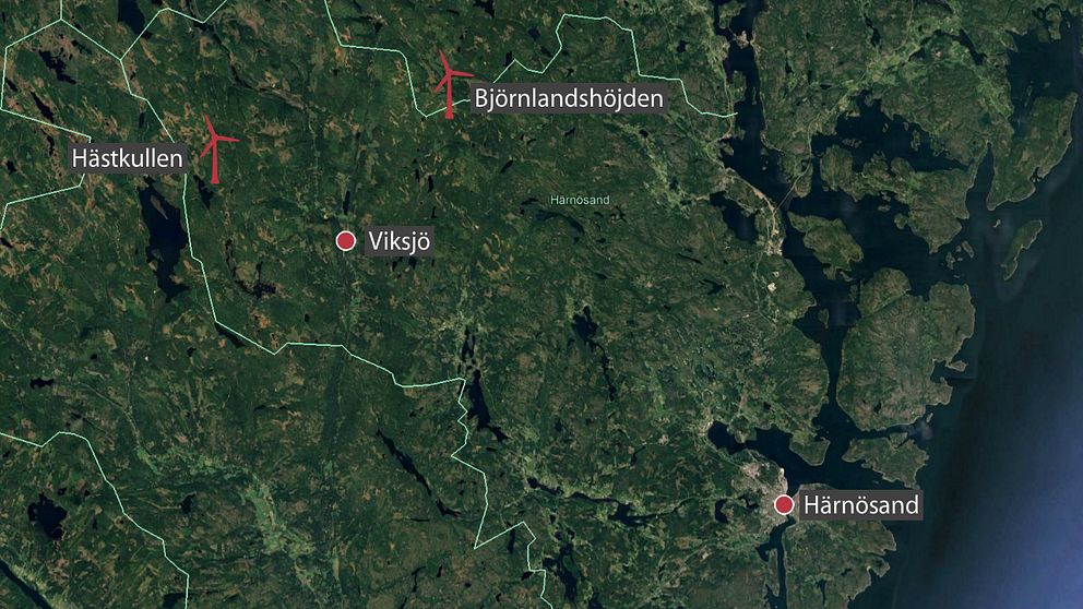 karta över vindkraftsparken i Härnösand