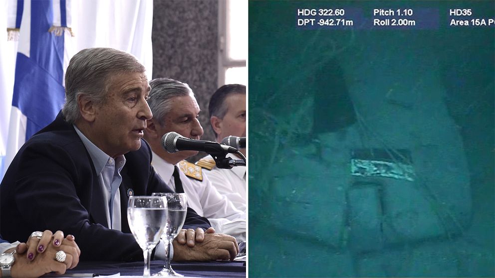 Argentinas försvarsminister Oscar Aguad berättar om landets svårigheter att bärga ubåten San Juan som försvann den 15 november 2017.