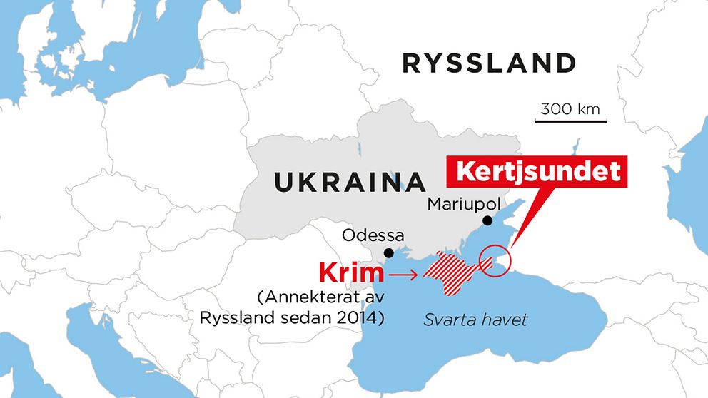 Här ligger Kertjsundet som Ryssland nu har blockerat med ett fartyg.