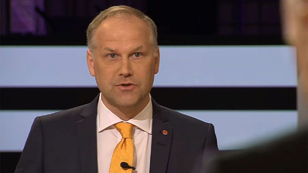 Jonas Sjöstedt (V) i SVT:s partiledardebatt.