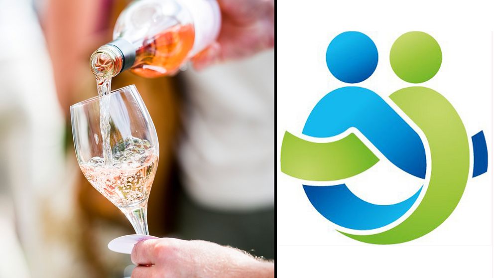 Vin hälls upp i glas och Region Örebro läns logotyp