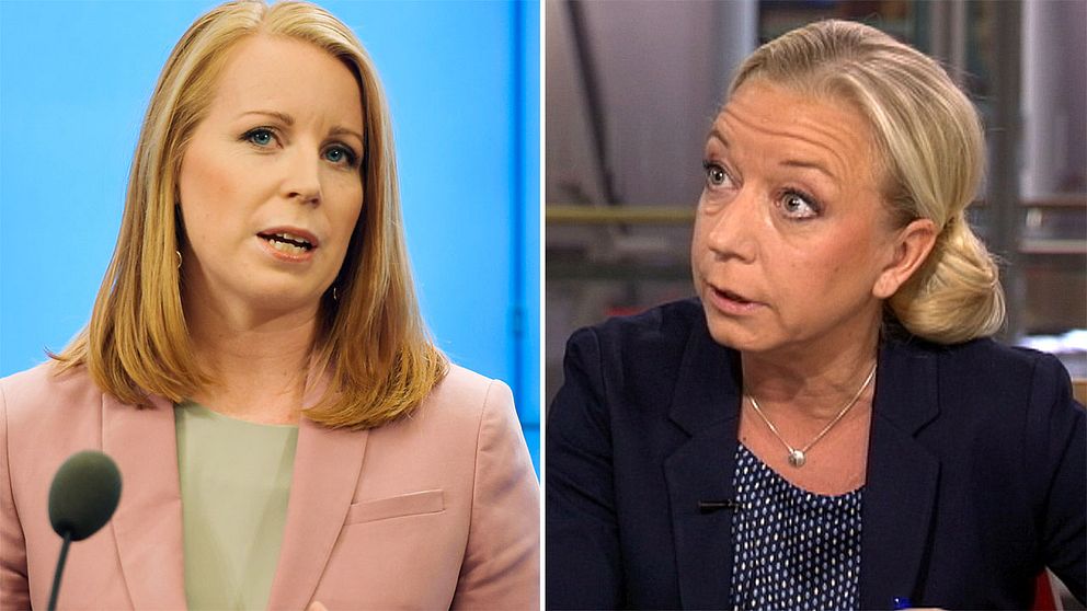 Annie Lööf och SVT:s politikreporter Elisabeth Marmorstein i Morgonstudion