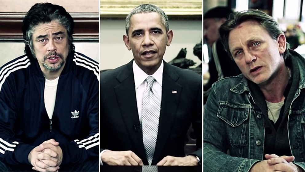 Benicio del Toro, Barack Obama och Daniel Craig medverkar alla i videon mot sexuellt våld.